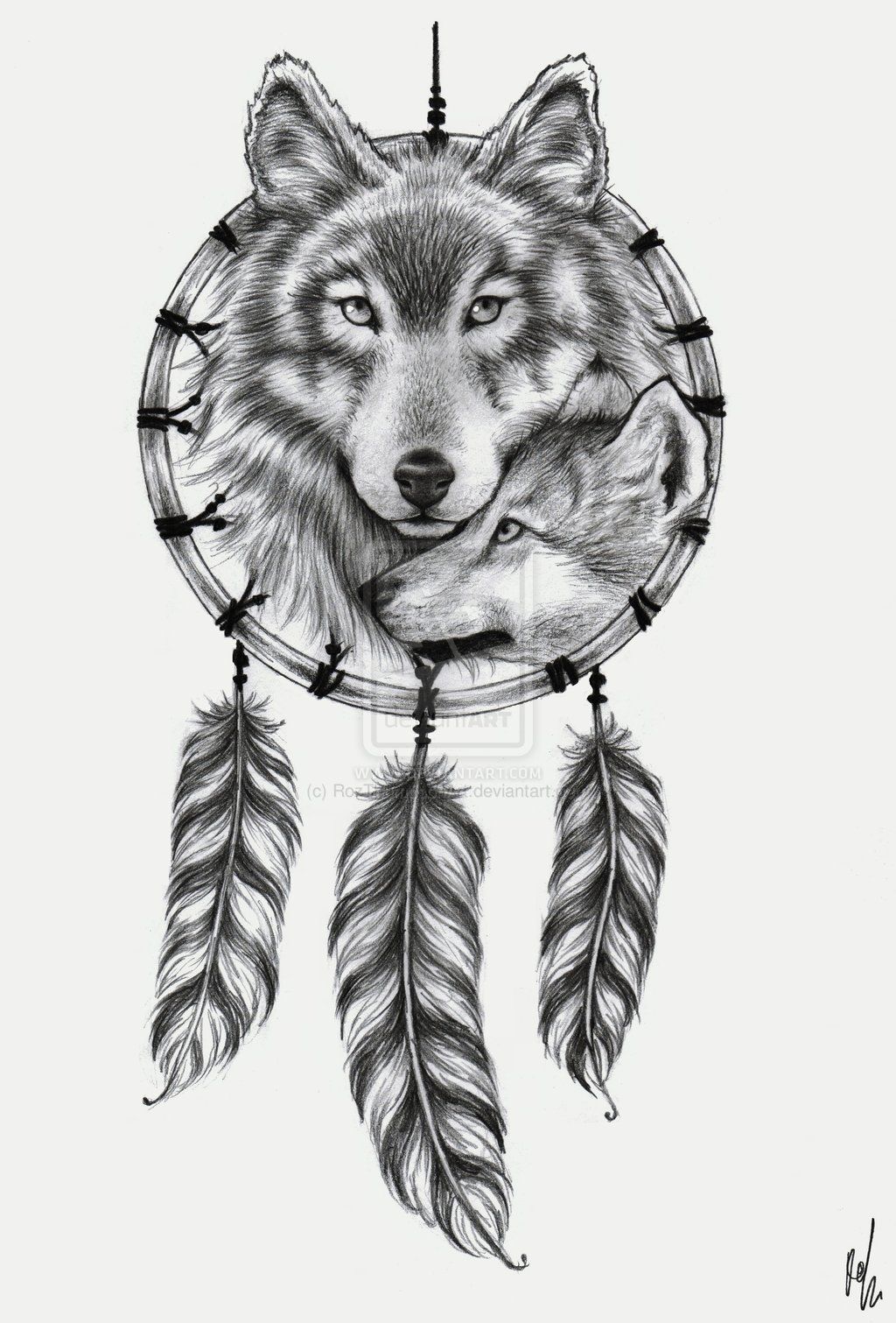 1024x1511 Great Tattoo Design - Wolf Dreamcatcher Drawing