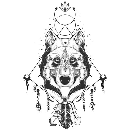 550x550 tribal wolf dreamcatcher with feathers posters - Wolf Dreamcatcher Drawing