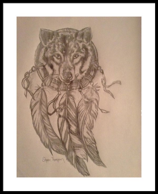 600x737 wolf dreamcatcher framed print - Wolf Dreamcatcher Drawing