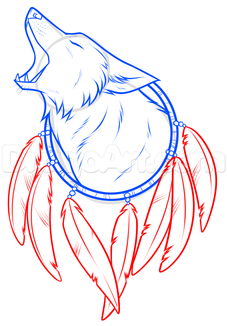 755x1082 coyote dreamcatcher drawing, step - Wolf Dreamcatcher Drawing