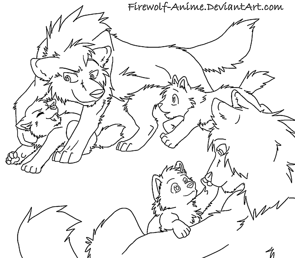 1024x896 Small Wolf Family Line Art - Wolf Family Drawing