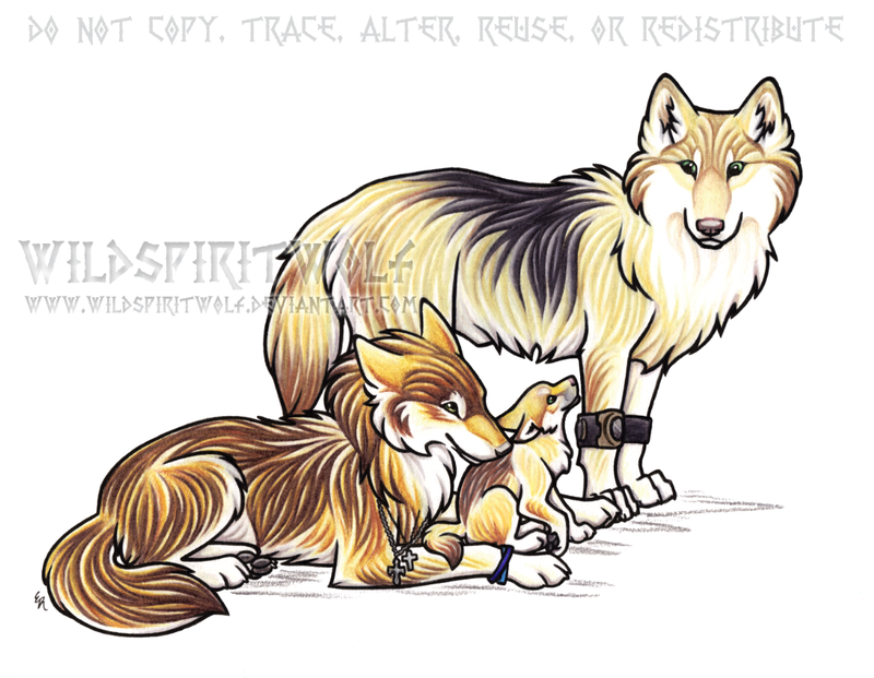 800x621 three wolf family commission - Wolf Family Drawing