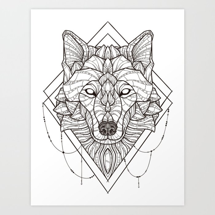 700x700 geometric wolf art print - Wolf Geometric Drawing