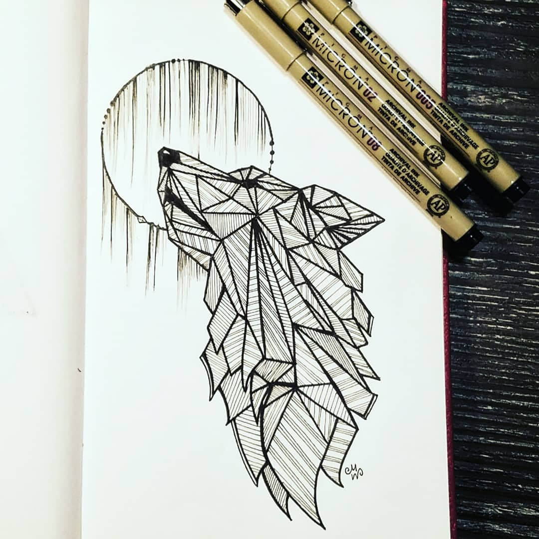 1080x1080 geometric wolf doodles - Wolf Geometric Drawing