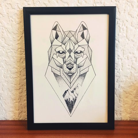 480x480 geometric wolf drawing size dotwork postage - Wolf Geometric Drawing