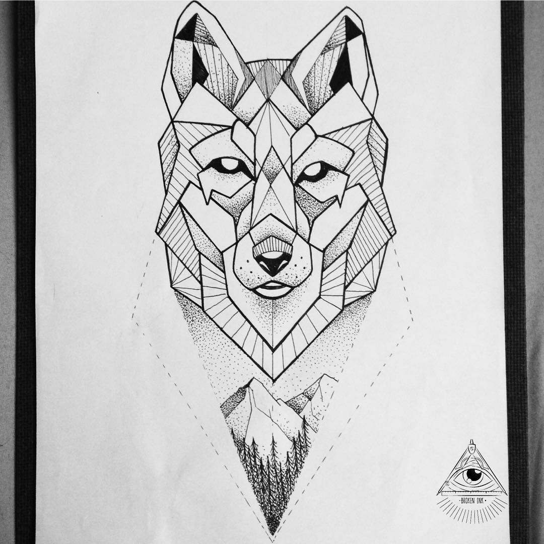 1080x1080 geometric wolf illustration tattoo - Wolf Geometric Drawing