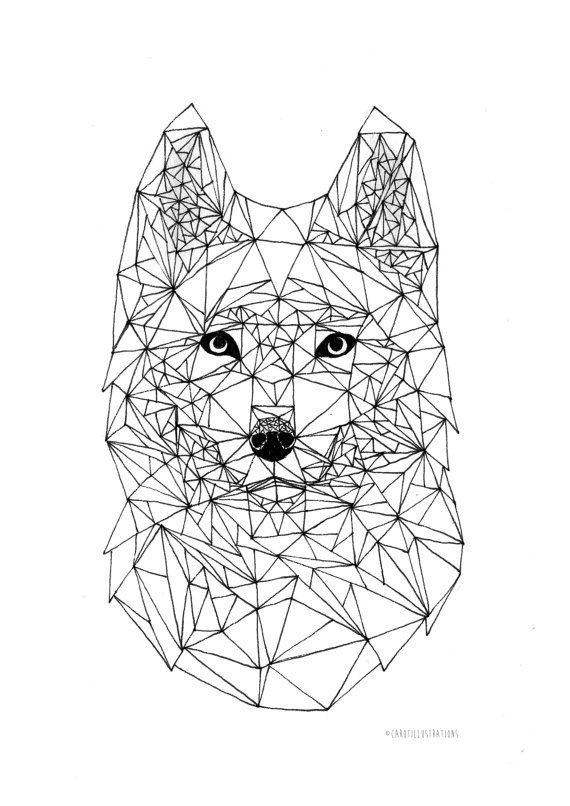 570x806 wolf geometric pen illustration wall art - Wolf Geometric Drawing