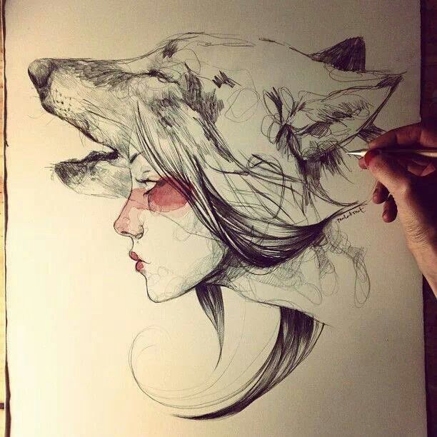 612x612 Wolf Girl Draw Drawings, Art, Tattoos - Wolf Girl Drawing