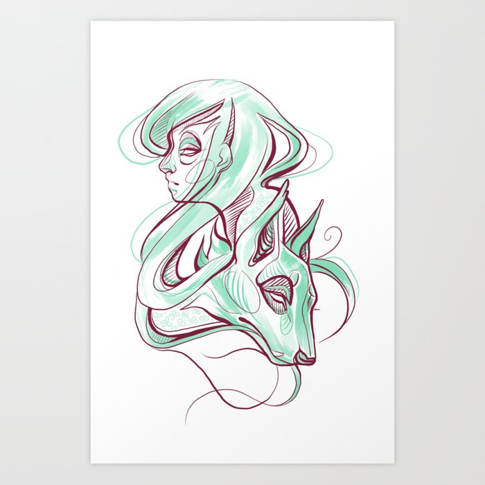 700x700 Wolf Girl Art Print - Wolf Girl Drawing