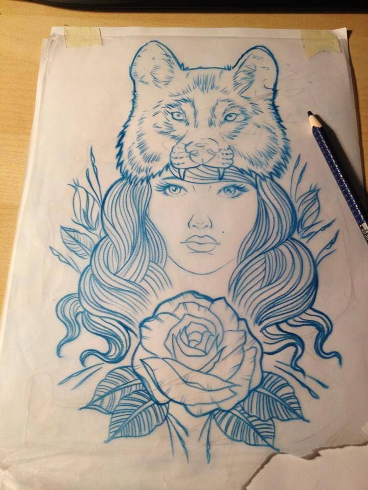 720x960 Wolf Hat Girl Tattoo Designdrawing - Wolf Hat Drawing