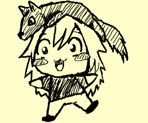300x250 Chibi Girl Wearing Wolf As Hat Drawing - Wolf Hat Drawing
