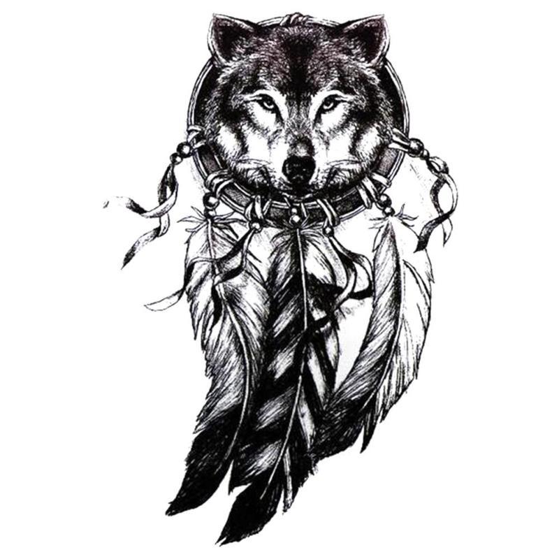 800x800 wolf head black tattoo sticker women men body art wolf - Wolf Head Line Drawing