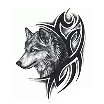 355x355 Ujuuu Pcs Large Black Wolf Head Fake Temporary - Wolf Head Line Drawing