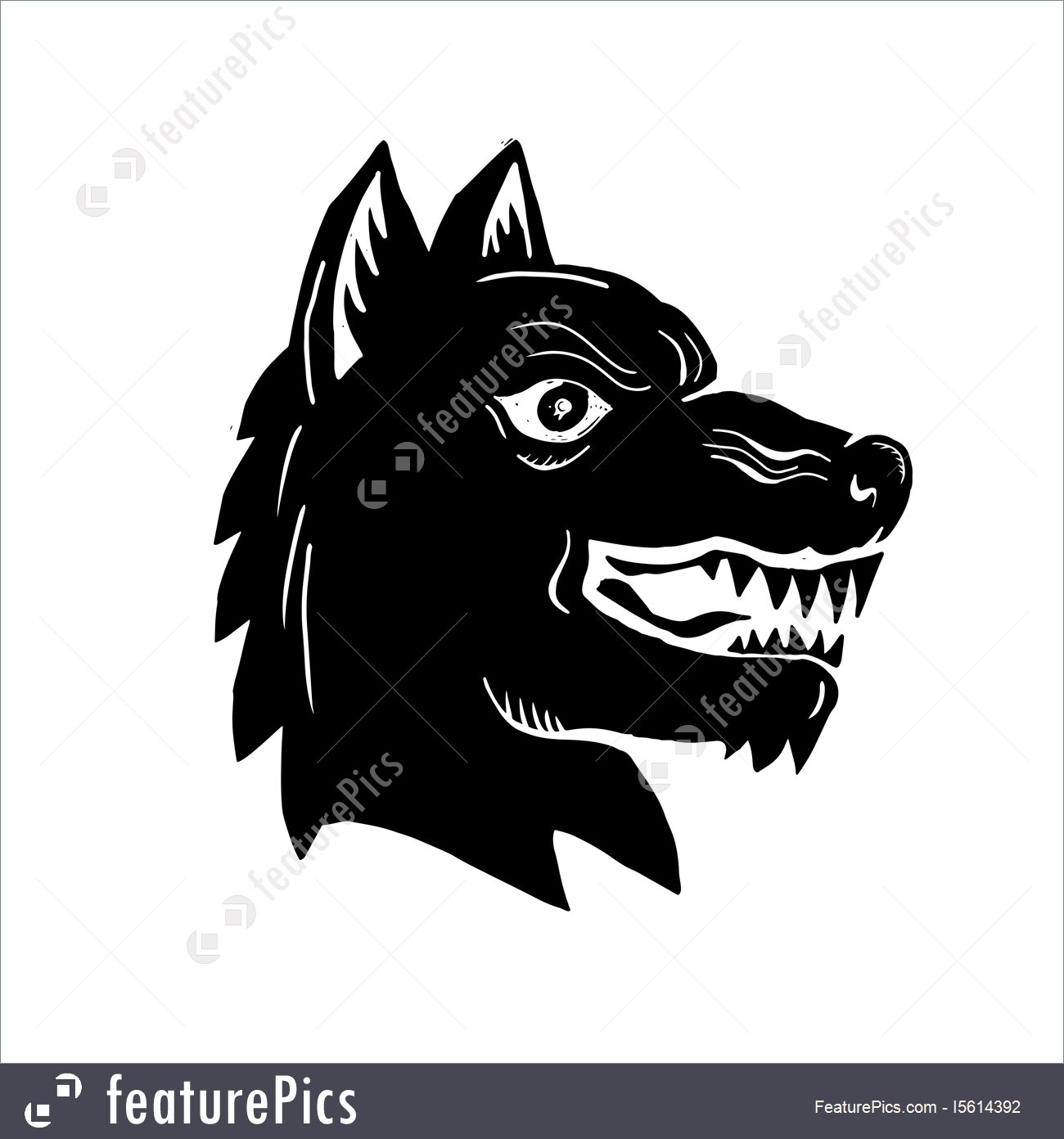 1300x1392 Angry Wolf Head Side Woodcut Stock Illustration - Wolf Head Side View Drawing