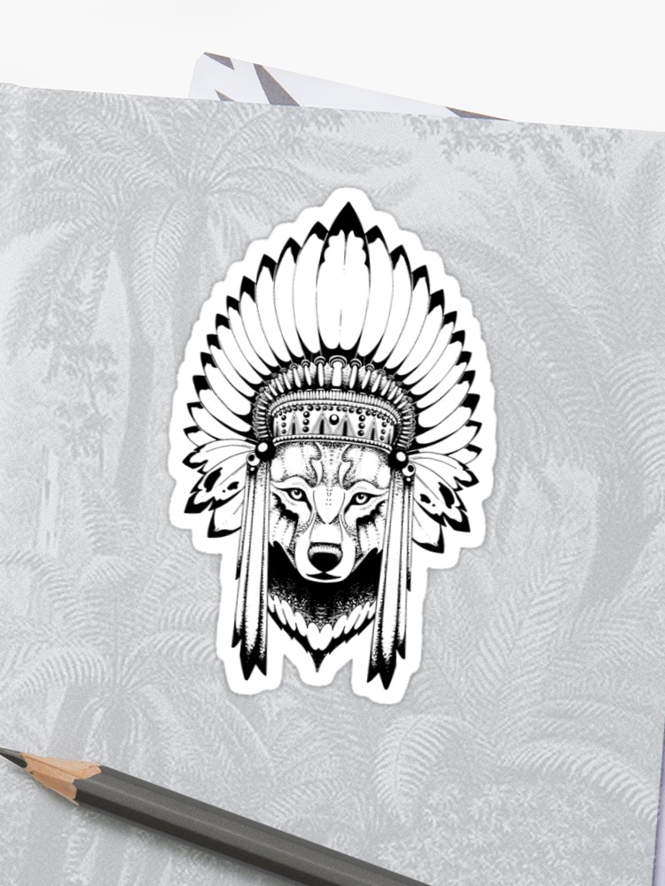 750x1000 indian wolf headdress sticker - Wolf Headdress Drawing