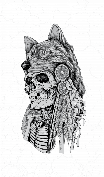 355x600 skeleton wearing wolf headdress - Wolf Headdress Drawing