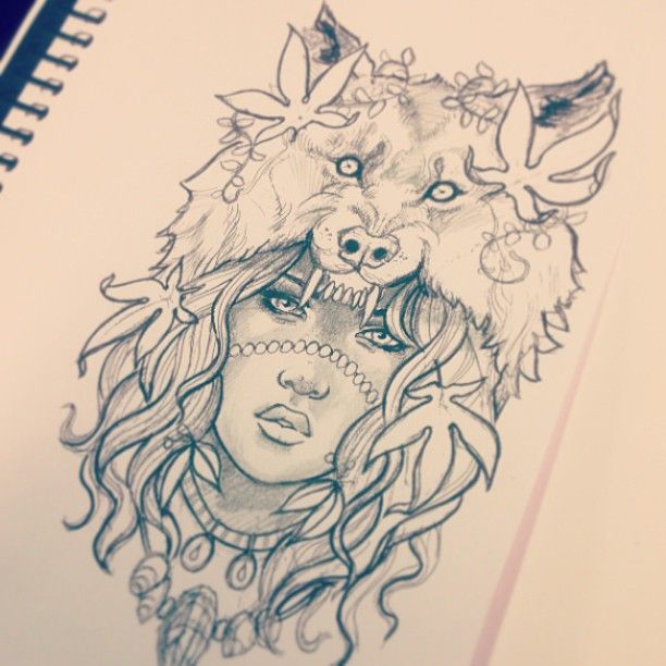 612x612 wolf headdress drawing - Wolf Headdress Drawing