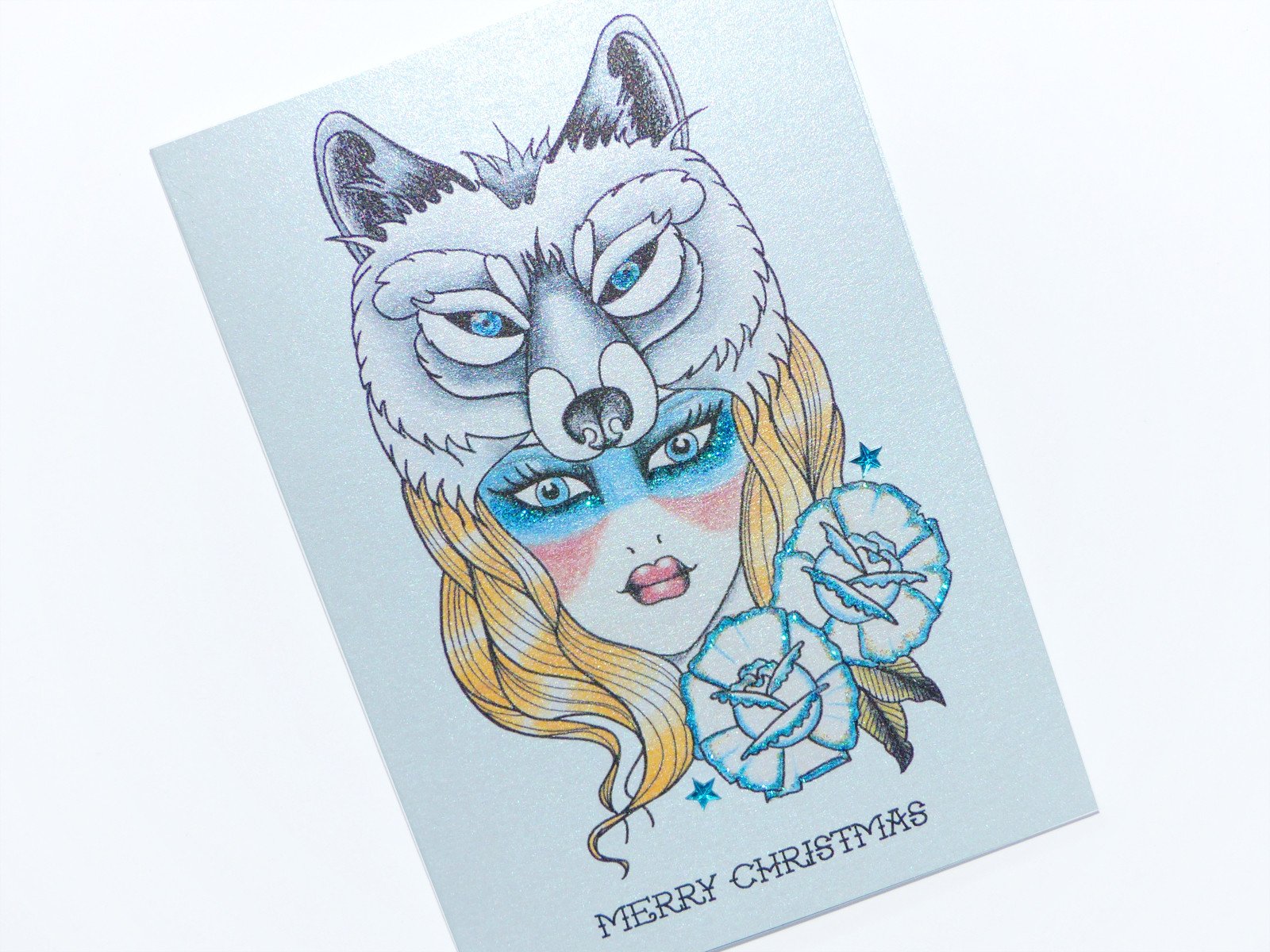 1600x1200 Handmade Christmas Card Wolf Goddess Of Winter Tattoo - Wolf Headdress Drawing