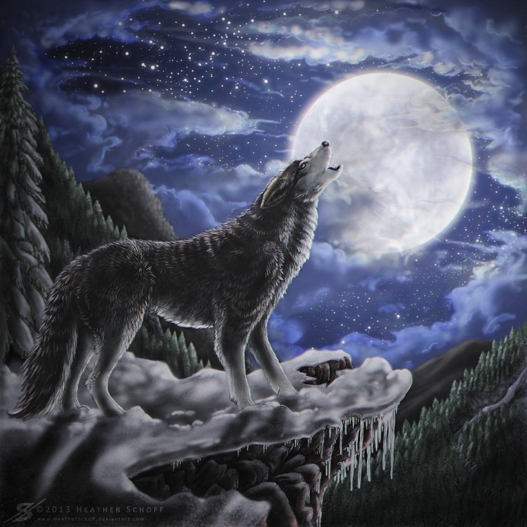 1024x1024 Wolf Full Moon Wallpaper - Wolf Howling At The Moon Drawing...