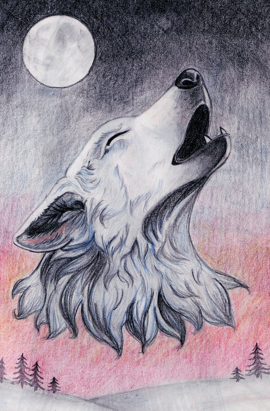 Wolf Howling At The Moon Drawing Step By Step at