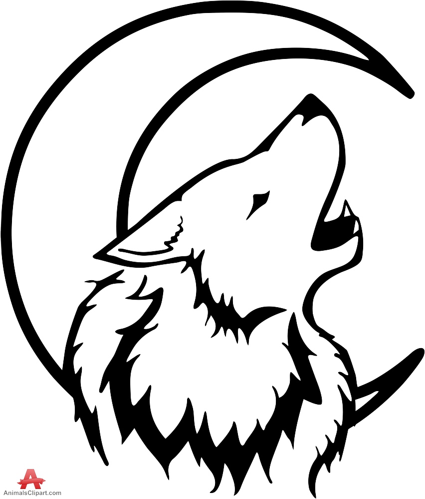 852x999 Tribal Wolf Howling With Moon Drawing Clipart Free - Wolf Howling Moon Drawing