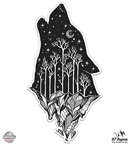 450x500 wolf howling moon celestial mountains - Wolf Howling Moon Drawing