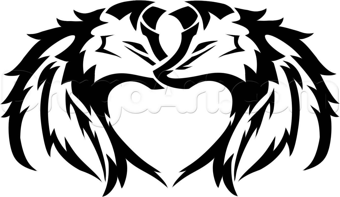 1340x775 How To Draw A Wolf Heart, Step - Wolf Love Drawings