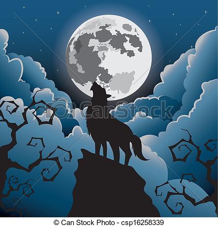 450x469 Silhouette Wolf Howling - Wolf Moon Drawing