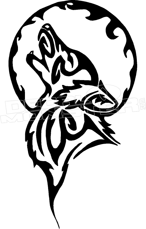 480x752 Tribal Wolf Moon Decal Sticker - Wolf Moon Drawing