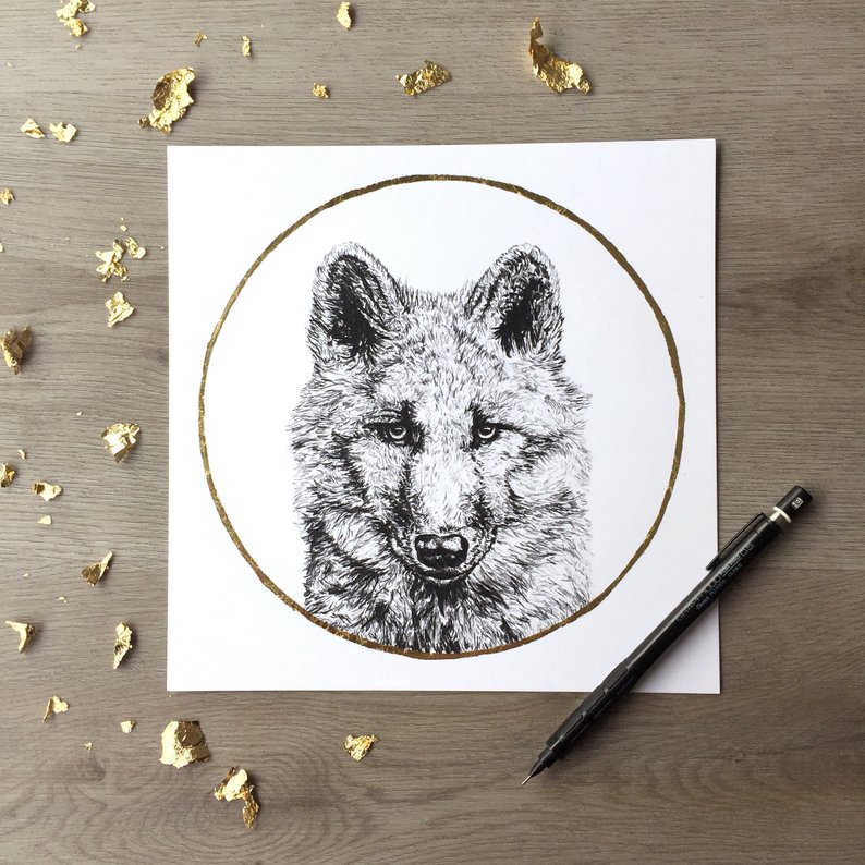 794x794 wolf january wolf moon print of an original graphite drawing etsy - Wolf Moon Drawing