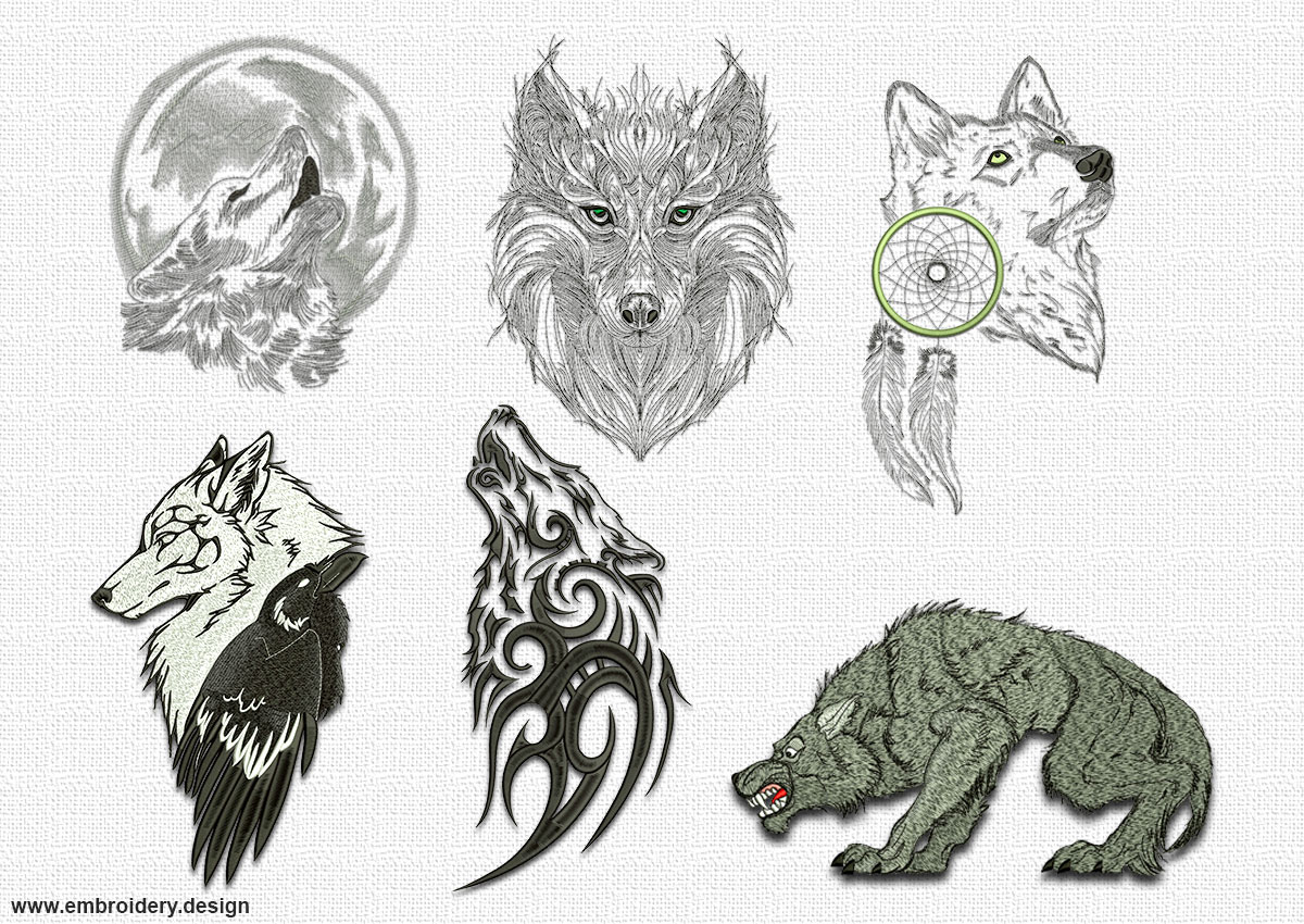 1200x850 tribal wolves embroidery designs pack - Wolf Pack Drawing