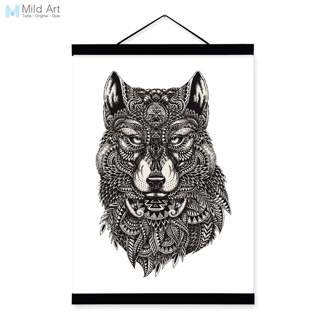 640x640 Modern Wolf Black White Animal Head Portrait Wildlife Wood Framed - Wolf Portrait Drawing