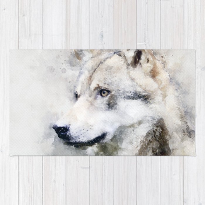 700x700 Watercolour Grey Wolf Portrait Rug - Wolf Portrait Drawing