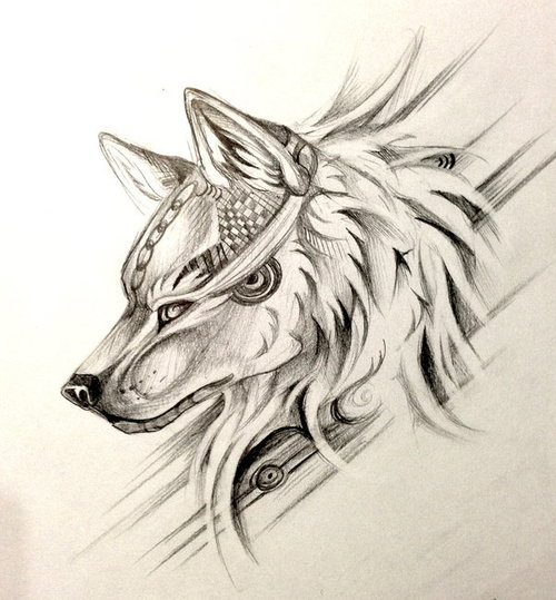 500x539 Wolf Head Design - Wolf Profile Drawing