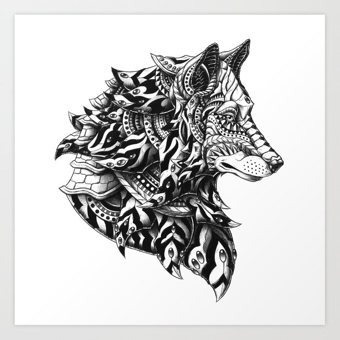 700x700 Wolf Profile Art Print - Wolf Profile Drawing