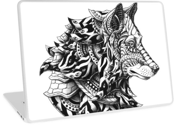 558x400 Wolf Profile Laptop Skins - Wolf Profile Drawing