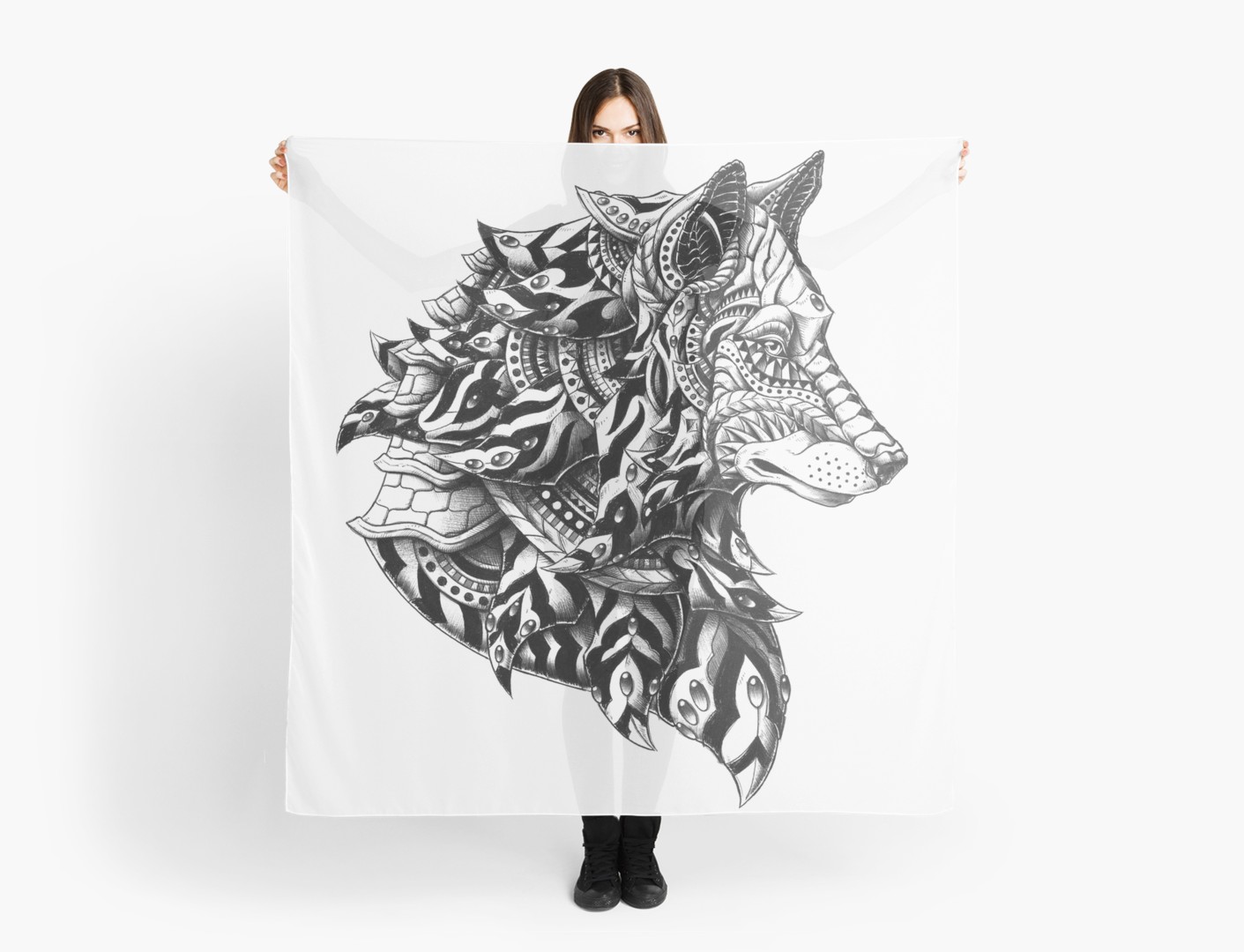 1411x1080 Wolf Profile Scarves - Wolf Profile Drawing