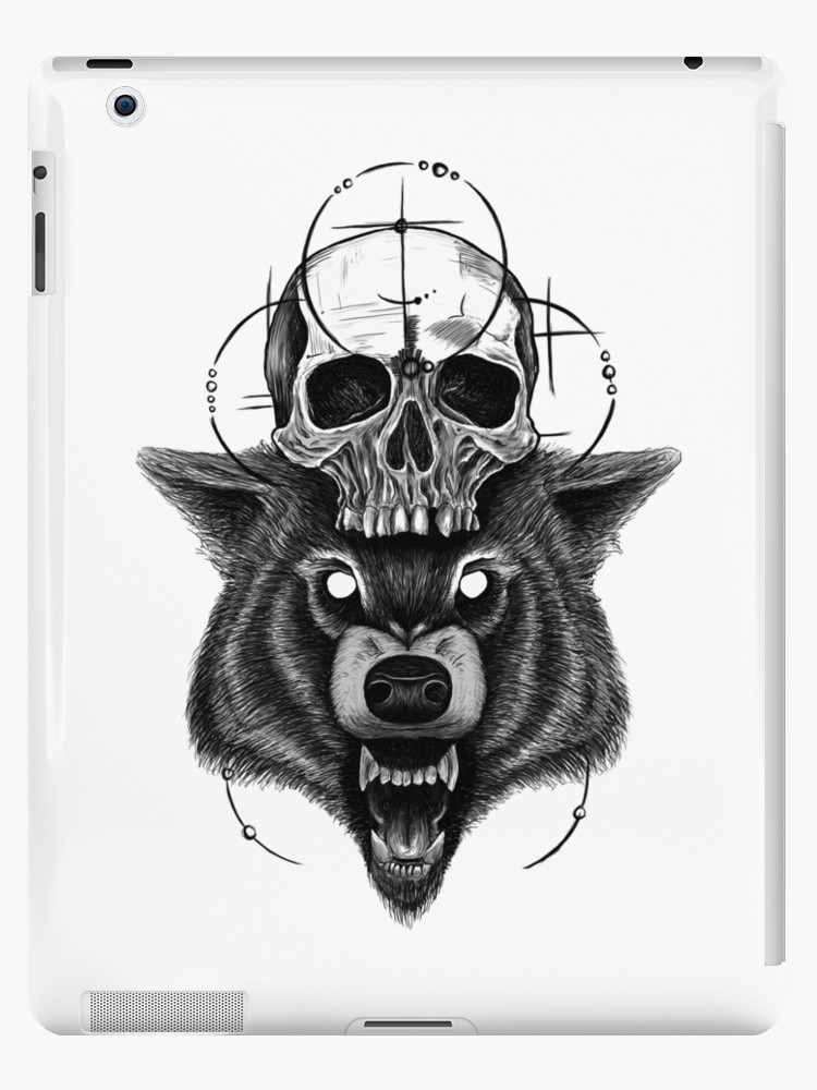 750x1000 Wolf Skull Moon Cycle Ipad Cases Skins - Wolf Skull Drawing