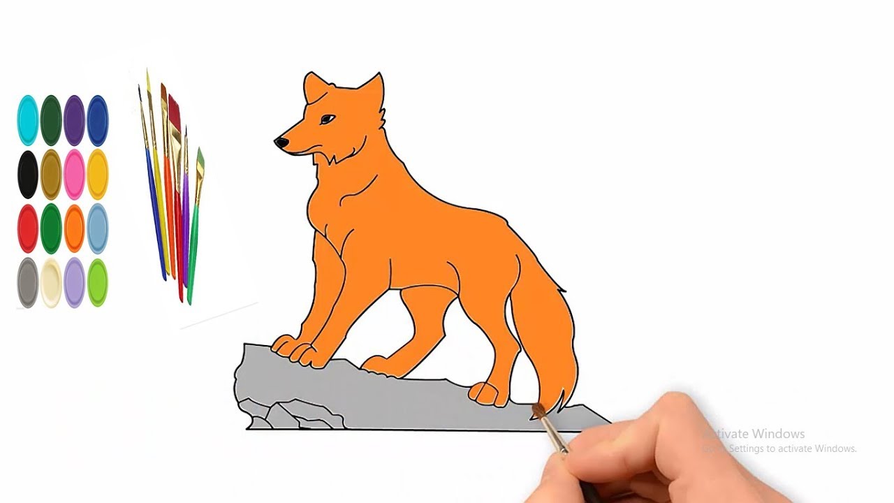 1280x720 How To Draw Wolf Standing On Stone And Drawing With Colouring - Wolf Standing Drawing