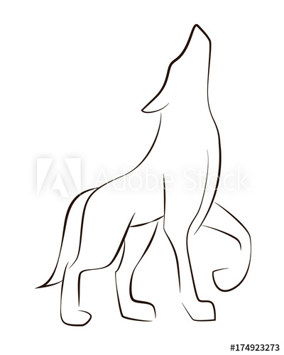 400x500 Standing Black Line Wolf On White Background Hand Drawing Howling - Wolf Standing Drawing