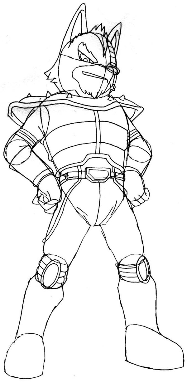 600x1227 How To Draw Wolf O'donnell From The Star Wolf Team With Easy Step - Wolf Standing Drawing