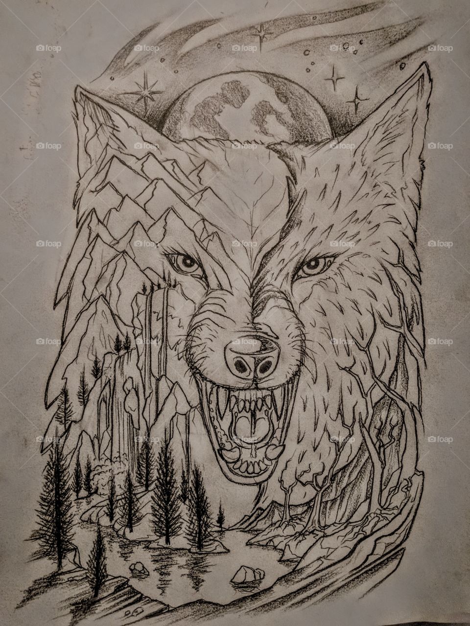 960x1280 Wolf Tattoo Sketch Stock Photo - Wolf Tattoo Drawing