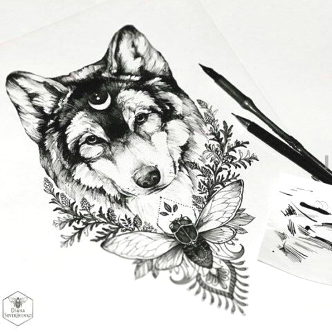 1122x1122 Tattoo Idea - Wolf Tattoo Drawing