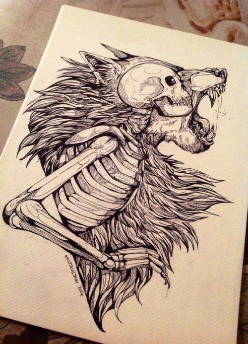 500x693 wolf skull skull tattoo tattoo idea wolf tattoo cool design modern - Wolf Tattoo Drawing