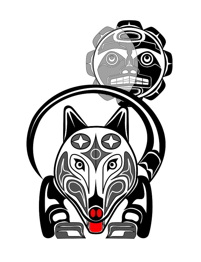 691x900 Wolf Moon Totem Drawing - Wolf Totem Drawing
