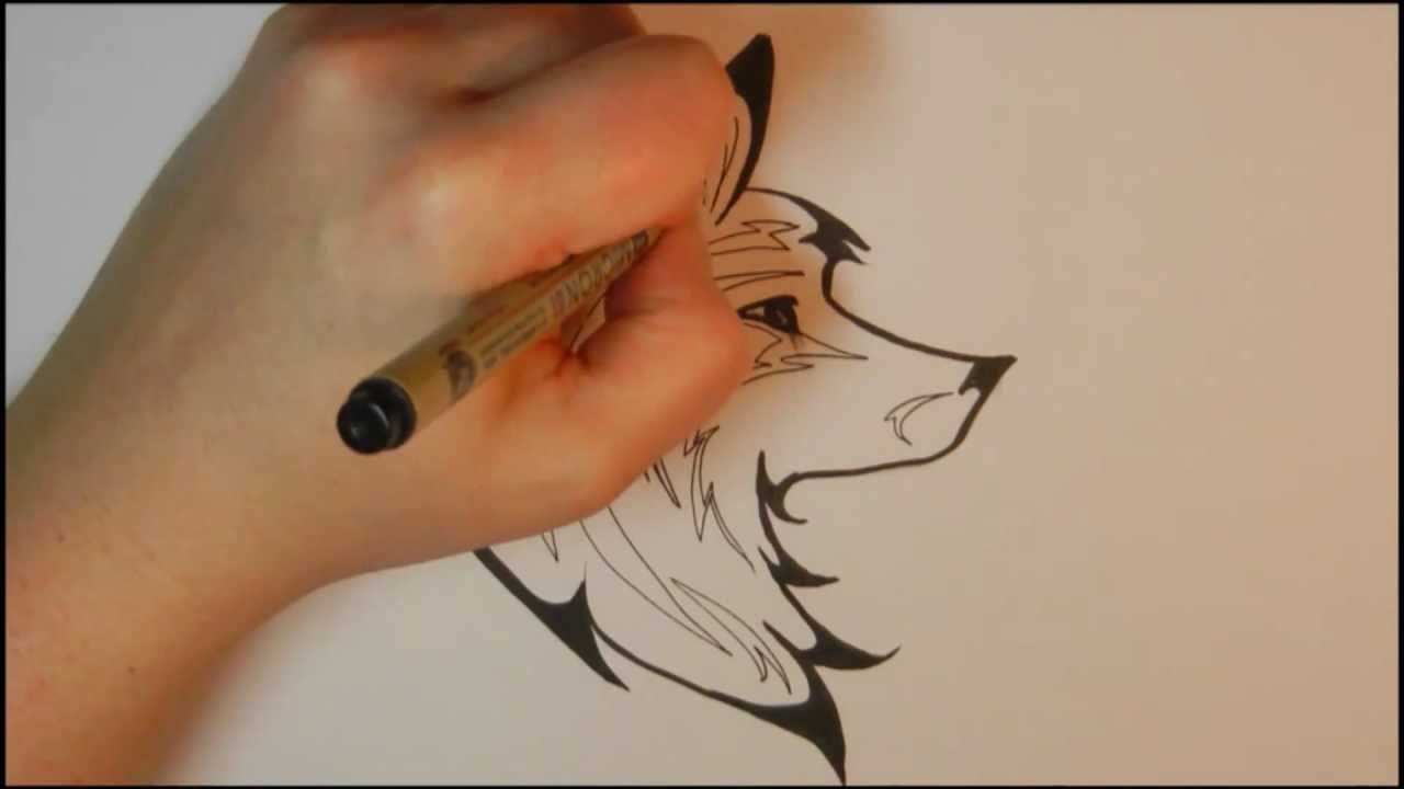 1280x720 How To Draw A Tribal Wolf - Wolf Totem Pole Drawing