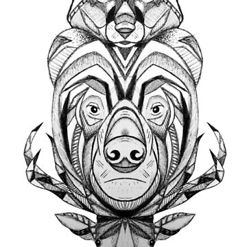 360x360 Wolf Bear And Stag Totem Pole Laptop Sleeve - Wolf Totem Pole Drawing