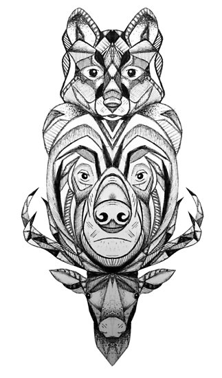 323x550 Wolf Bear And Stag Totem Pole Posters - Wolf Totem Pole Drawing