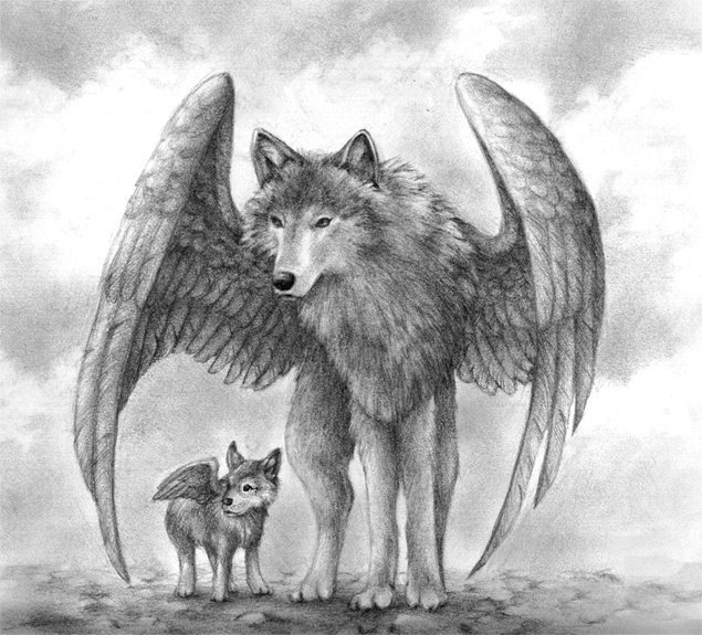 635x575 Winged Wolves - Wolf With Wings Drawing