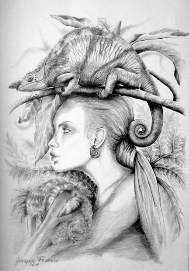 375x539 La Loba - Wolf Woman Drawing